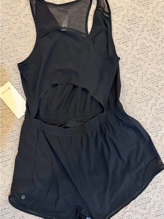 Lululemon Hotty Hot Running Romper *Lace Trim Black Large - Picture 3 of 5
